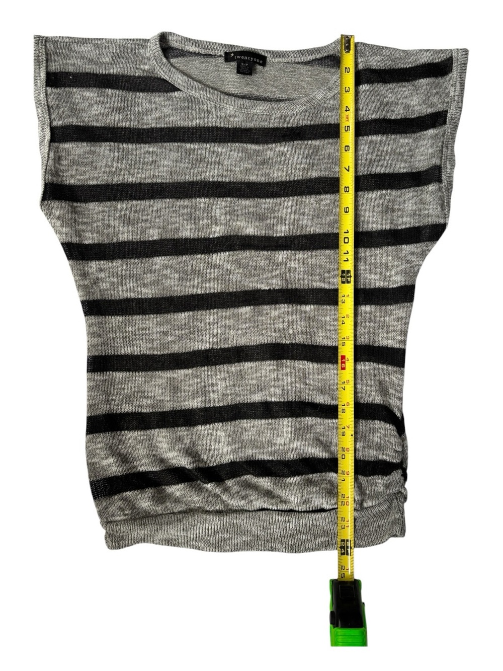 Twenty One Gray Black Striped Knit Top Small Cap Sleeve Casual - Picture 8 of 13